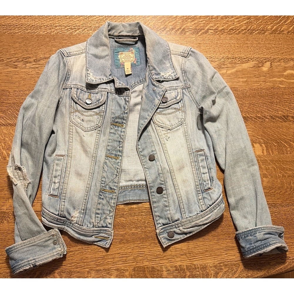VTG Y2K Abercrombie & Fitch Distressed Light Denim‎ Wash Jean Jacket Size Medium